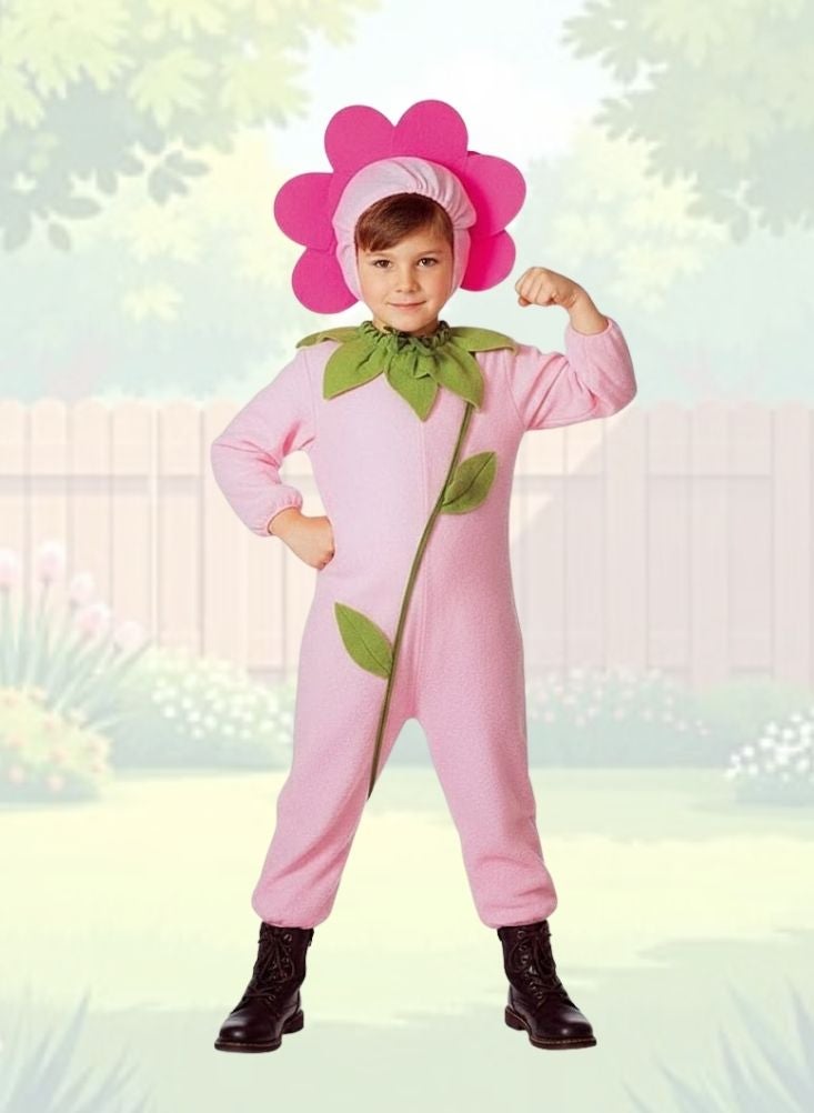 بريميم زيّ زهرة لطيف للأطفال - فستان زهري وردي اللون مناسب للمناسبات المدرسية والحفلات التنكرية - Image 1